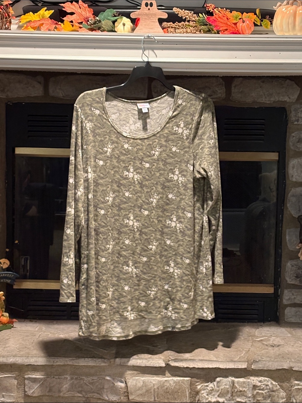 LuLaRoe Olive Floral Long Sleeve Scoop Neck Top